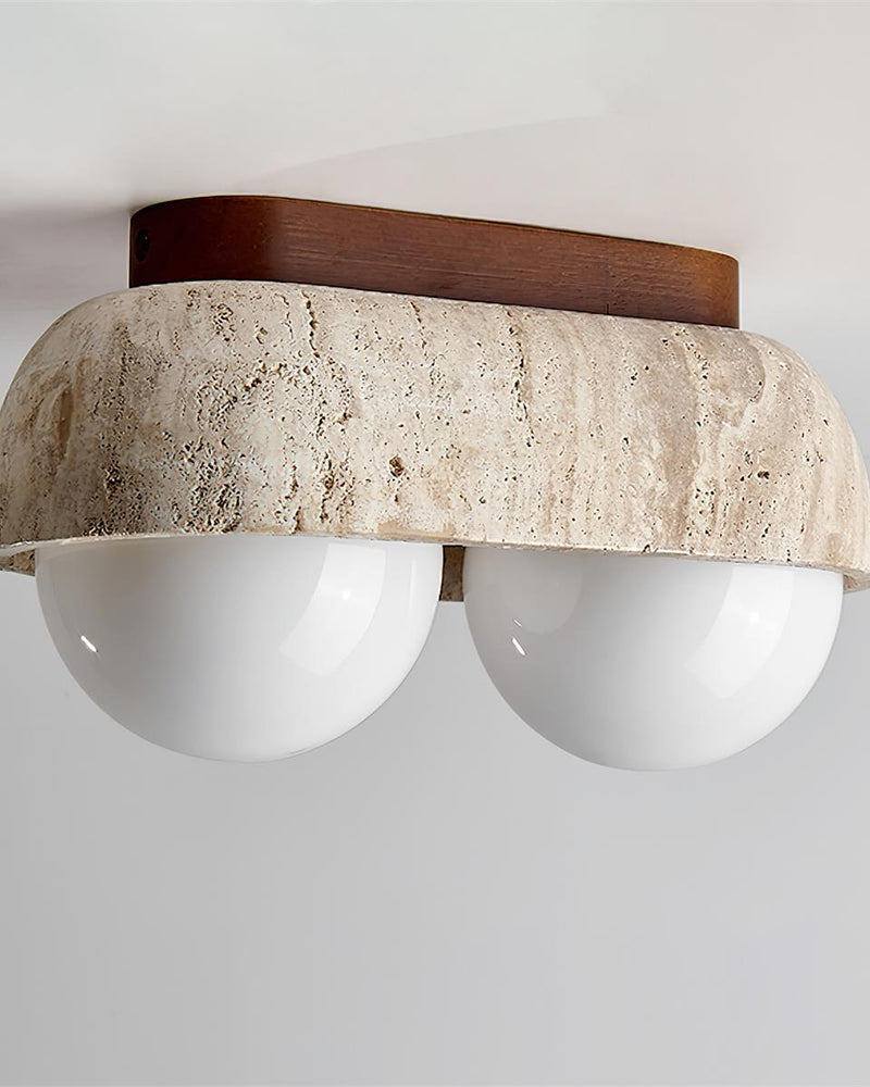 Plafonnier travertin et bois | SIRA korven studio