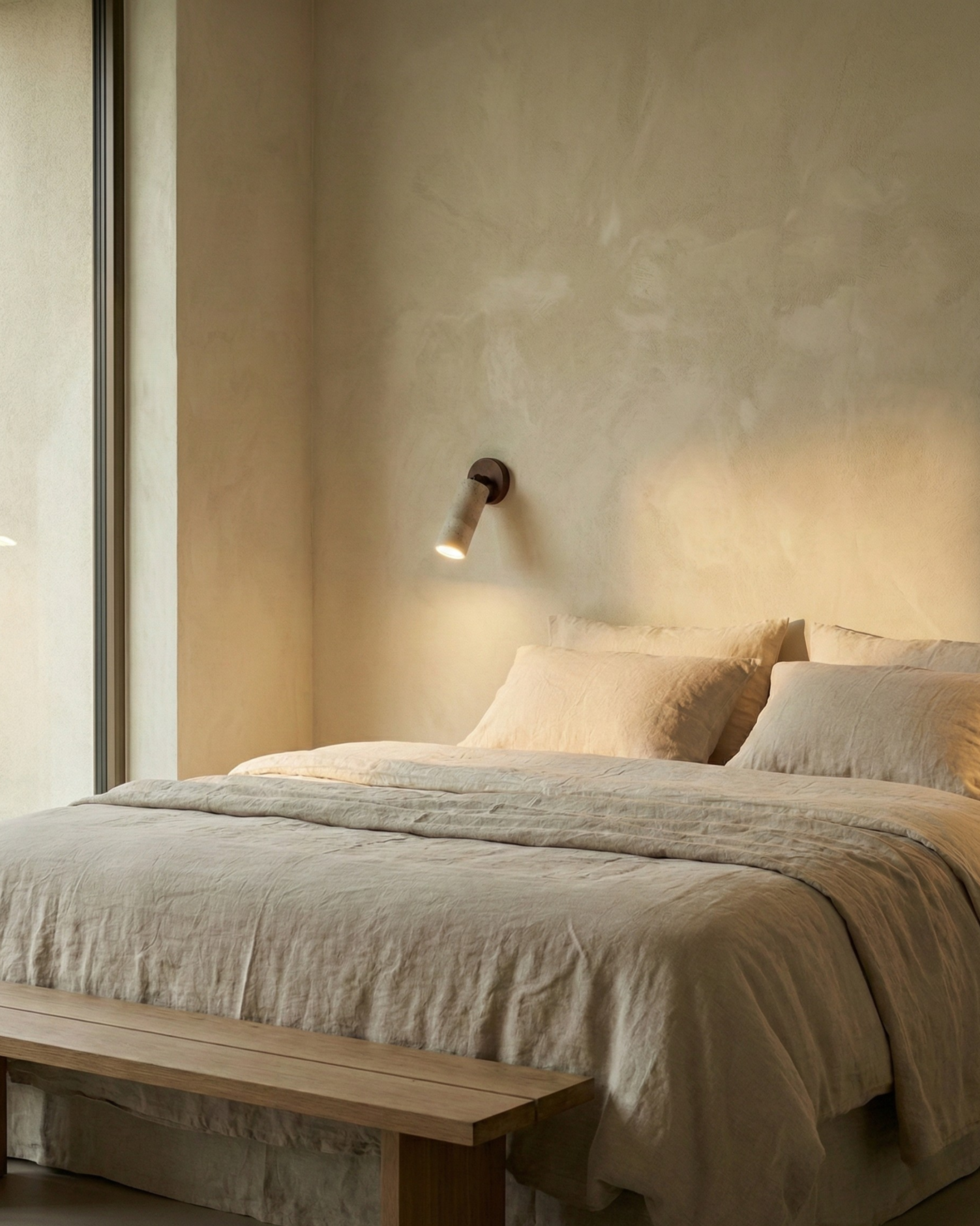 applique murale style wabi sabi en travertin par korven studio