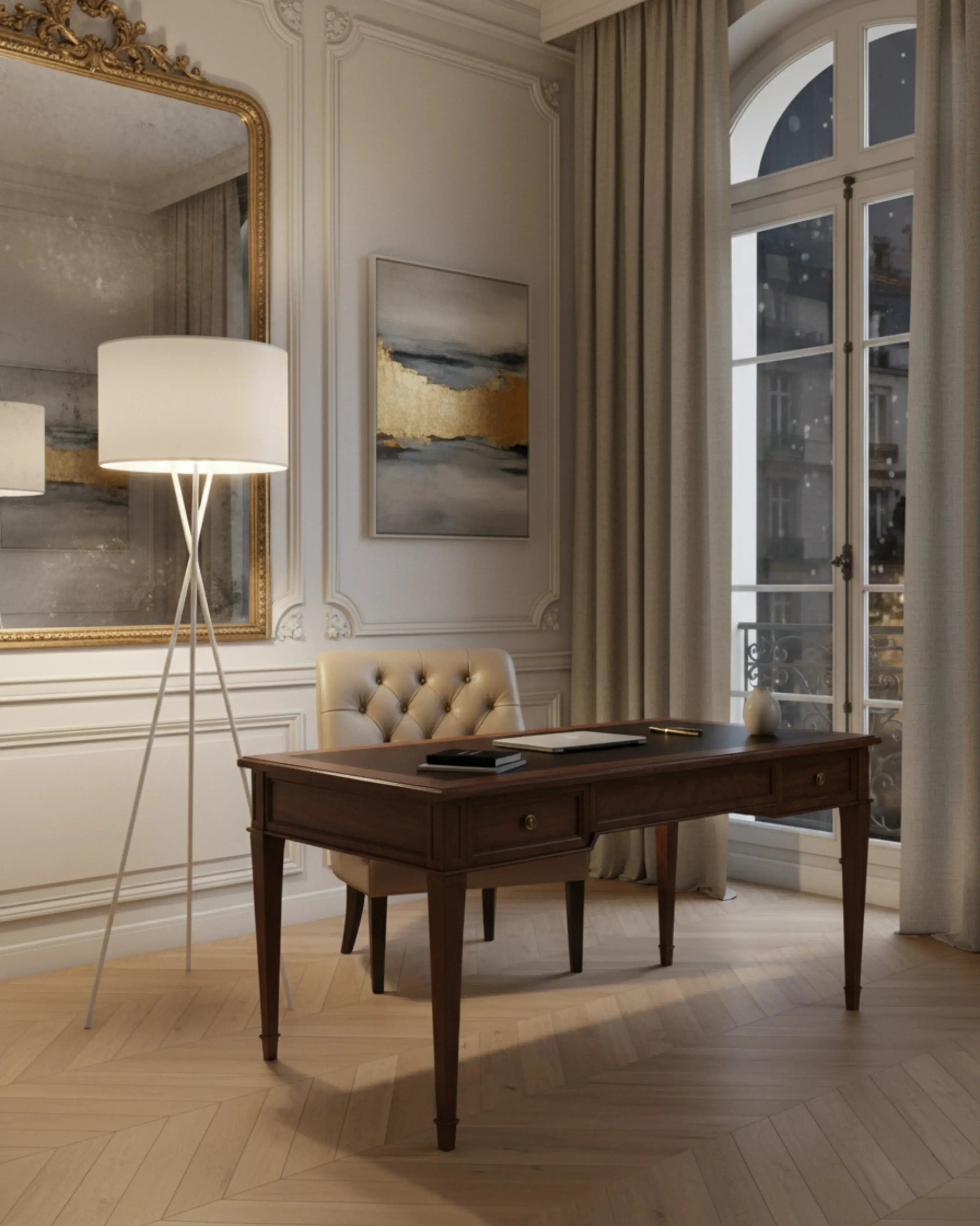 Lampadaire, lampe sur pied blanc, modèle noma par Korven Studio.