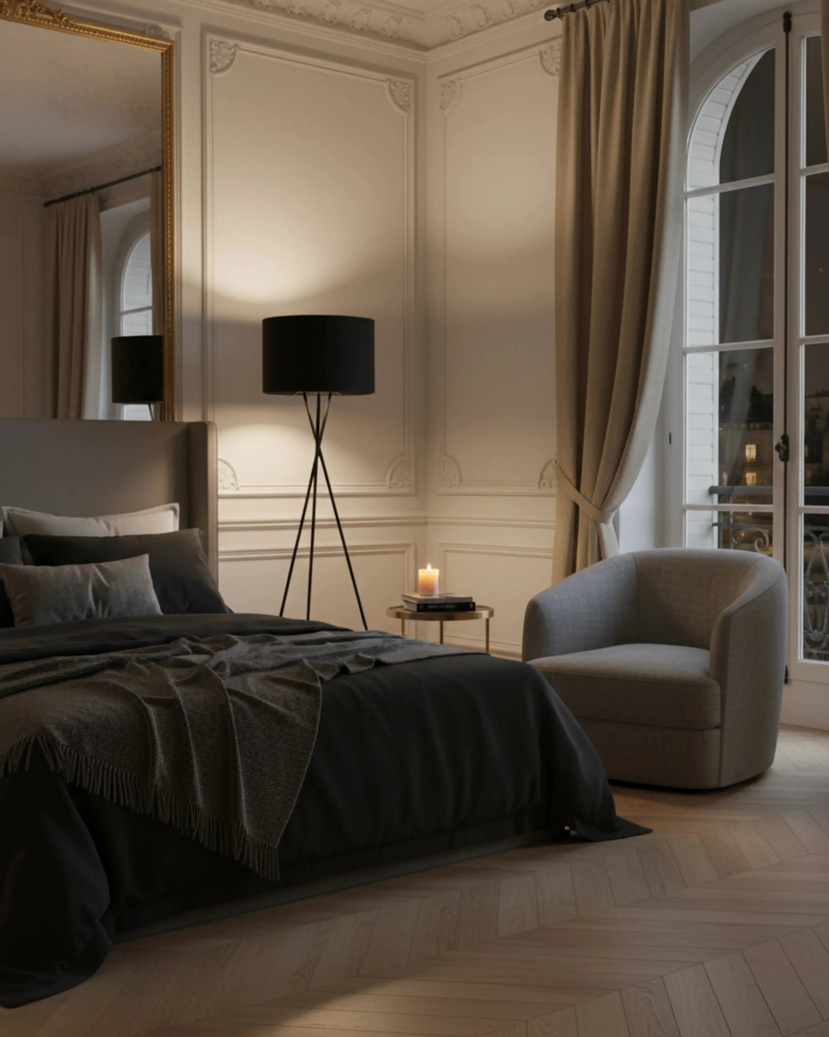 Lampadaire, lampe sur pied noir, modèle noma par Korven Studio.