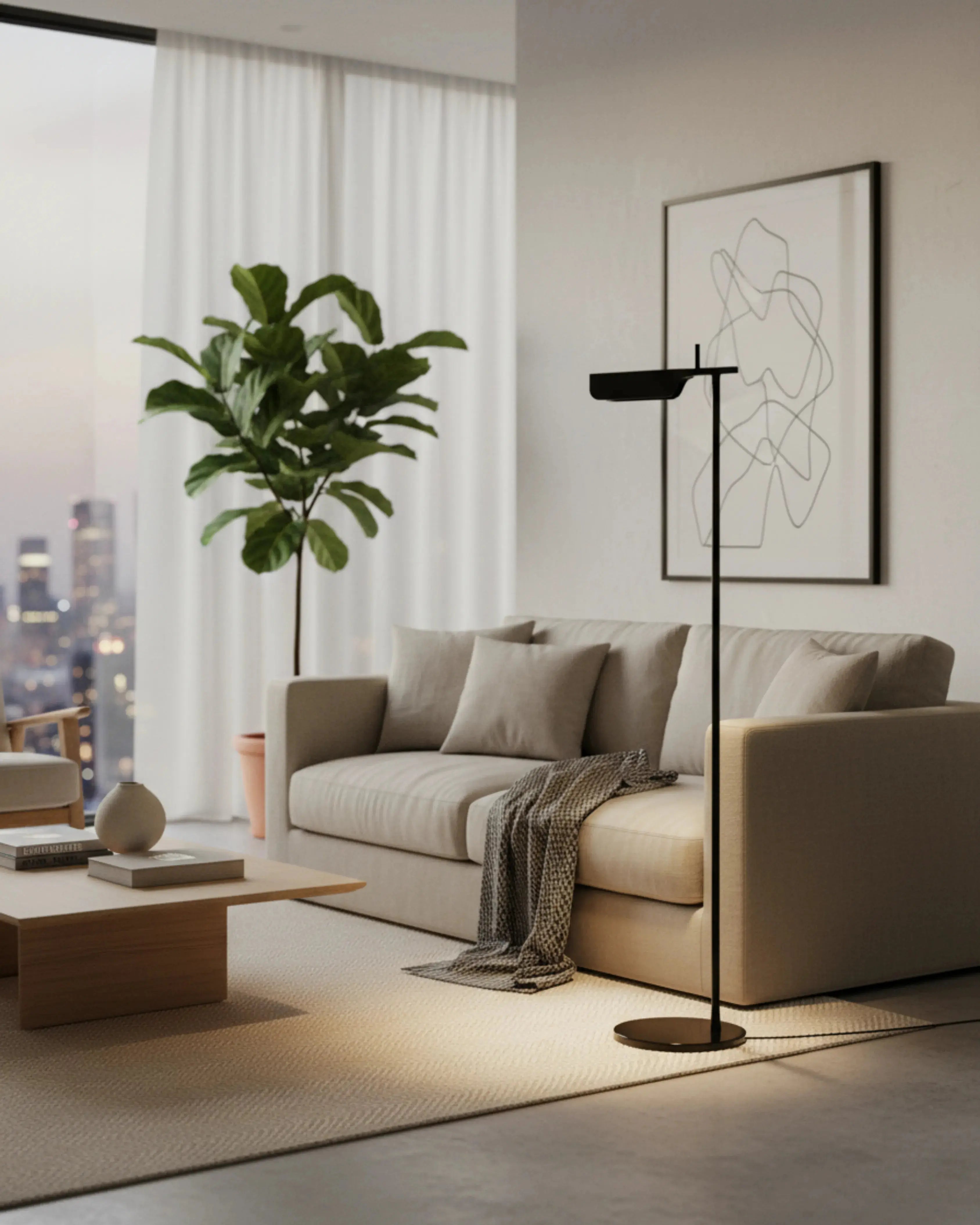 Lampadaire noir,salon – modèle milo par Korven Studio.