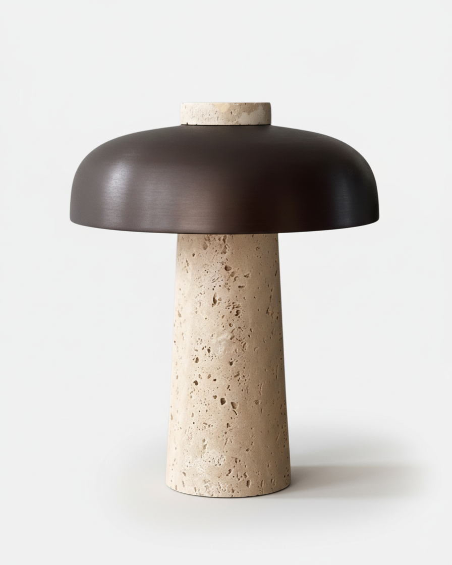 lampe de table travertin et laiton bronze modele sagar par korven studio