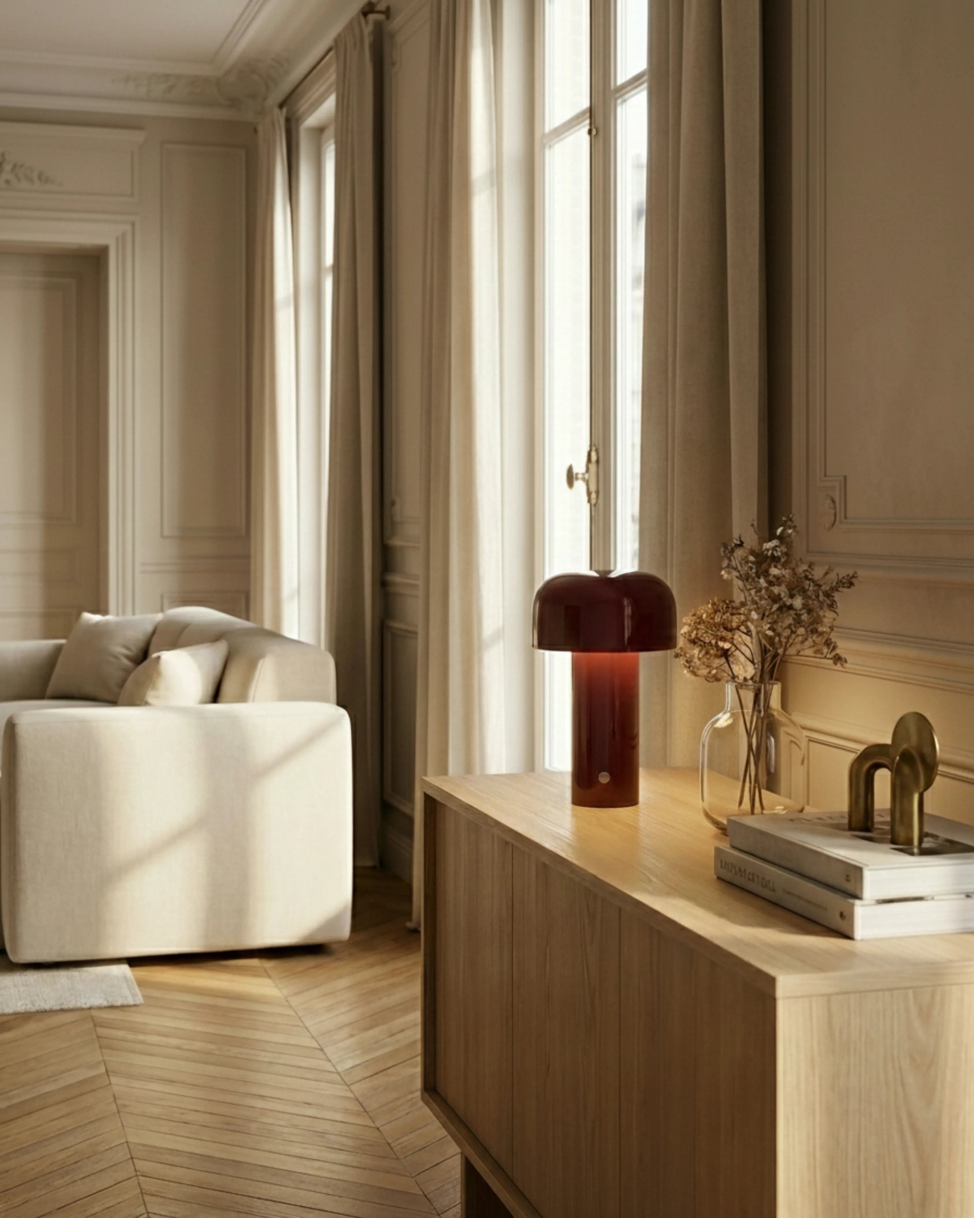 lampe sans fil led couleur bordeaux modele lako par korven studio 